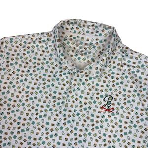 Barstool Golf Polo Shirt Mens XL White Novelty Snack Print‎ Performance Stretch